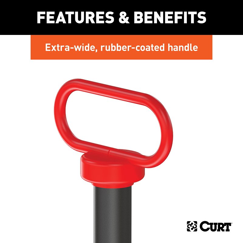 Curt 45803 Clevis Pin with Handle and Clip, 1 in Dia Pin, 2, 2-1/2 in OAL, Steel, Powder-Coated