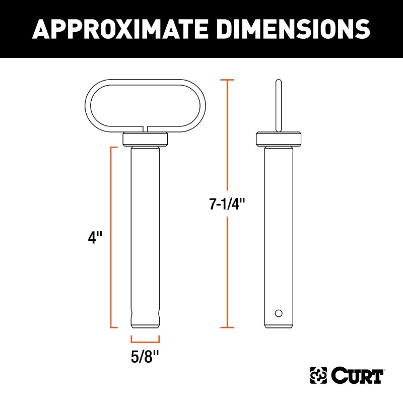 Curt 45804 Clevis Pin, 5/8 in Dia Pin, 4 in OAL, Carbide/Steel, Powder-Coated
