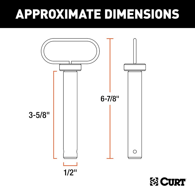 Curt 45805 Clevis Pin, 1/2 in Dia Pin, 3-5/8 in OAL, Carbide/Steel, Powder-Coated