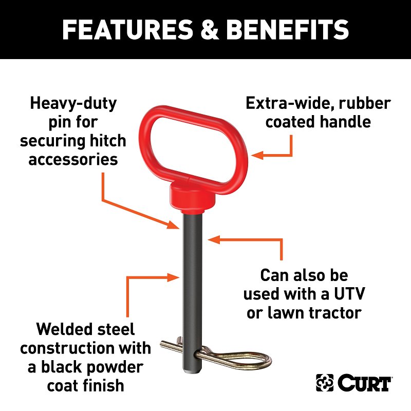 Curt 45805 Clevis Pin, 1/2 in Dia Pin, 3-5/8 in OAL, Carbide/Steel, Powder-Coated