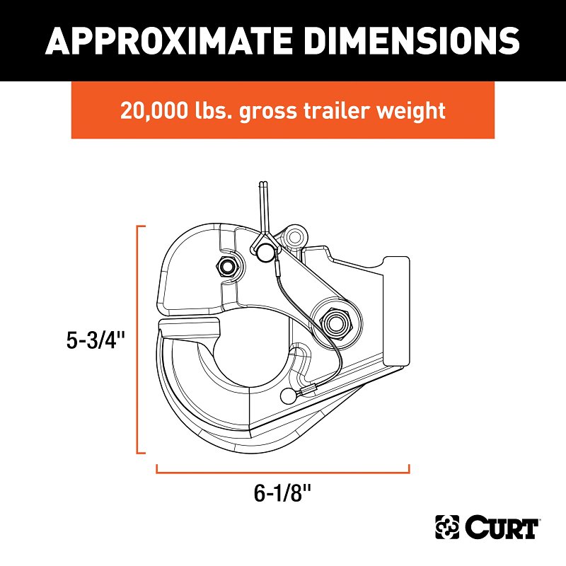 Curt 48210 Pintle Hook, 2-1/2 to 3 in Dia Eye, 20,000 lb Working Load, Steel, Carbide Powder-Coated