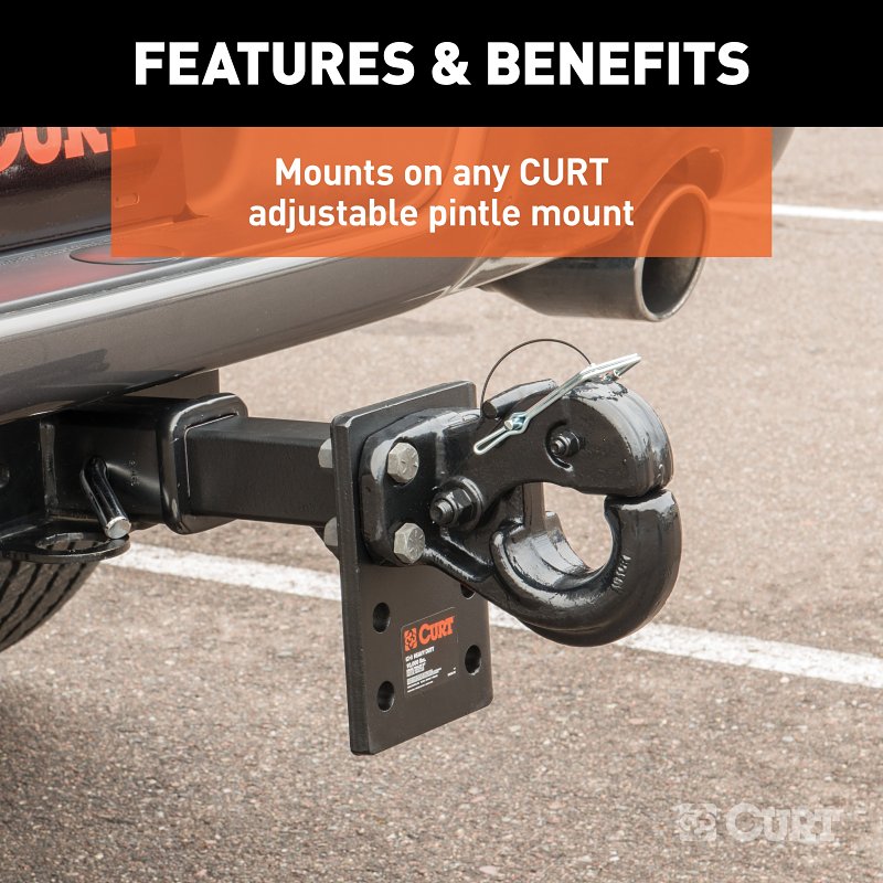 Curt 48210 Pintle Hook, 2-1/2 to 3 in Dia Eye, 20,000 lb Working Load, Steel, Carbide Powder-Coated