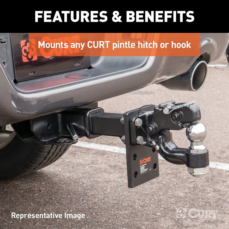 Curt 48329 Adjustable Pintle Mount, 18,000 lb, 5 in W, 7 in H, Steel, Powder-Coated