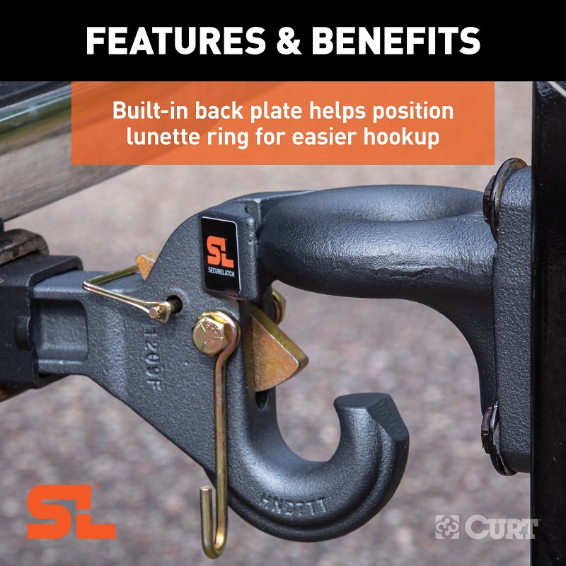 Curt SecureLatch 48405 Receiver-Mount Pintle Hook, 2 in H, 14,000 lb Working Load, Carbon Steel, Powder-Coated