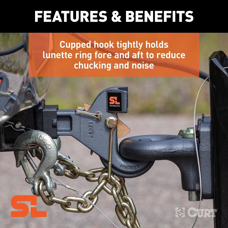 Curt SecureLatch 48405 Receiver-Mount Pintle Hook, 2 in H, 14,000 lb Working Load, Carbon Steel, Powder-Coated