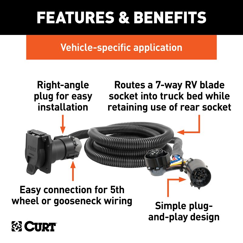 Curt 56070 Custom Wiring Harness Extension, 7 ft L