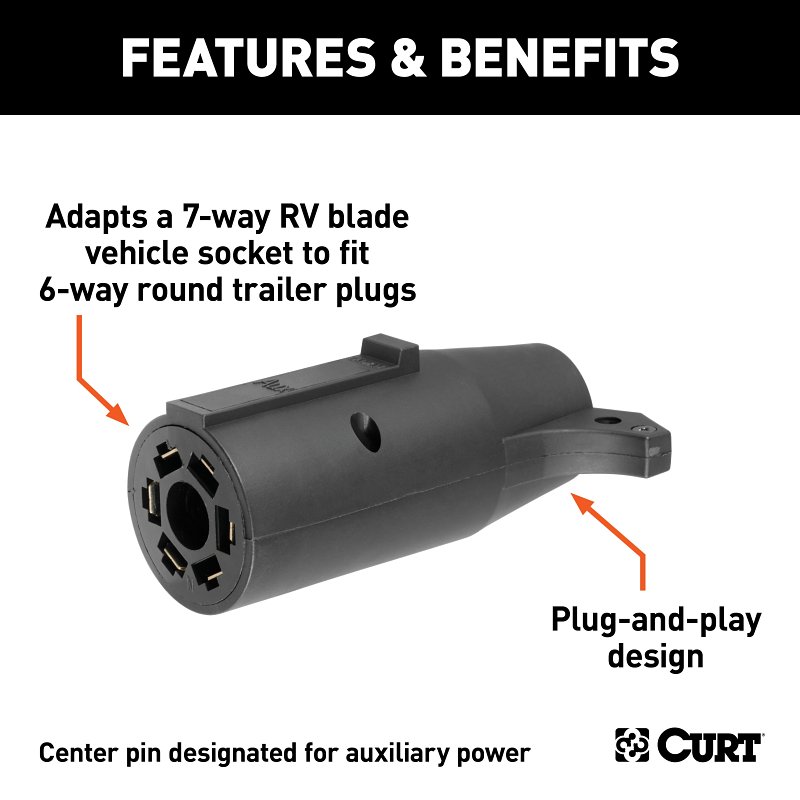 Curt 57261 Trailer Wiring Adapter, 7-Way, Includes: 4-Way Flat, 4-Way Round, 5-Way Flat, 6-Way Round, 7-Way RV Blades