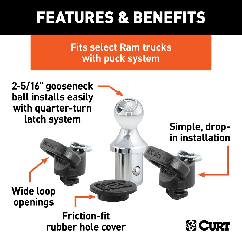 Curt 60618 Gooseneck Kit, For: Ram Puck System