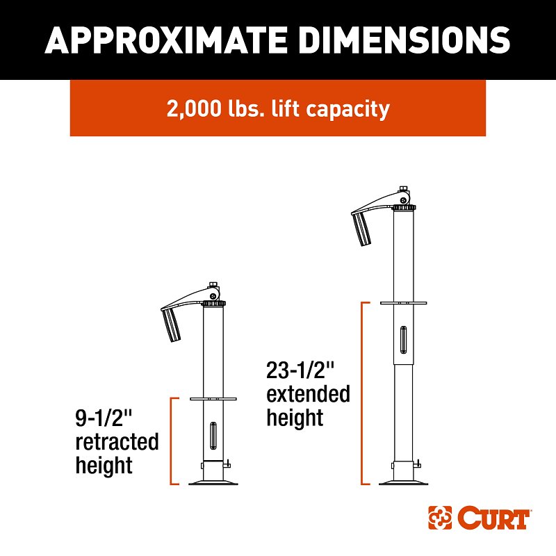 CURT Quick Drop 733926 Tongue Jack, 2000 lb Lifting, 14 in Max Lift H, 5 in OAH