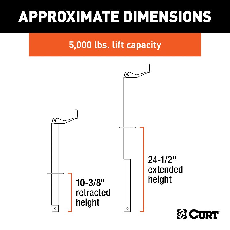 Curt 28250 A-Frame Jack, 3000 lb Lifting, 14 in Max Lift H