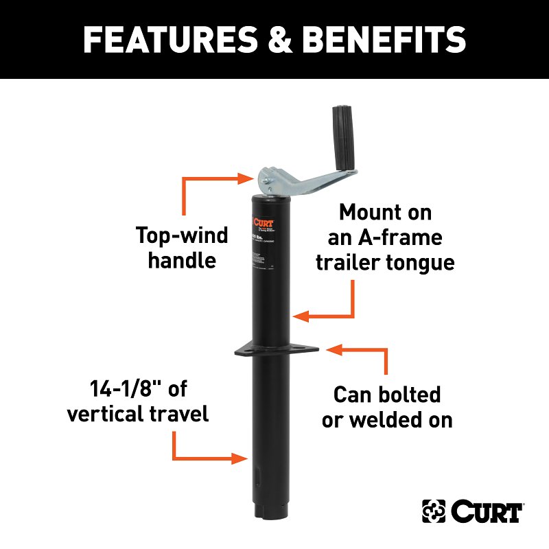 Curt 28250 A-Frame Jack, 3000 lb Lifting, 14 in Max Lift H