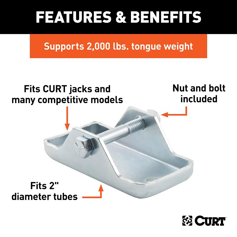 Curt 28271 Jack Foot, 2000 lb, Bolt-On Locking, Steel, Clear Zinc