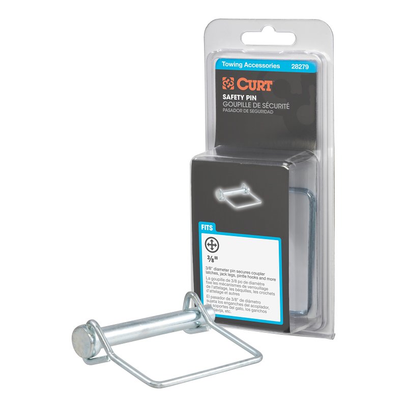 Curt 28279 Safety Pin, 3/8 in Dia Pin, 2-3/4 in OAL, Carbon Steel, Zinc