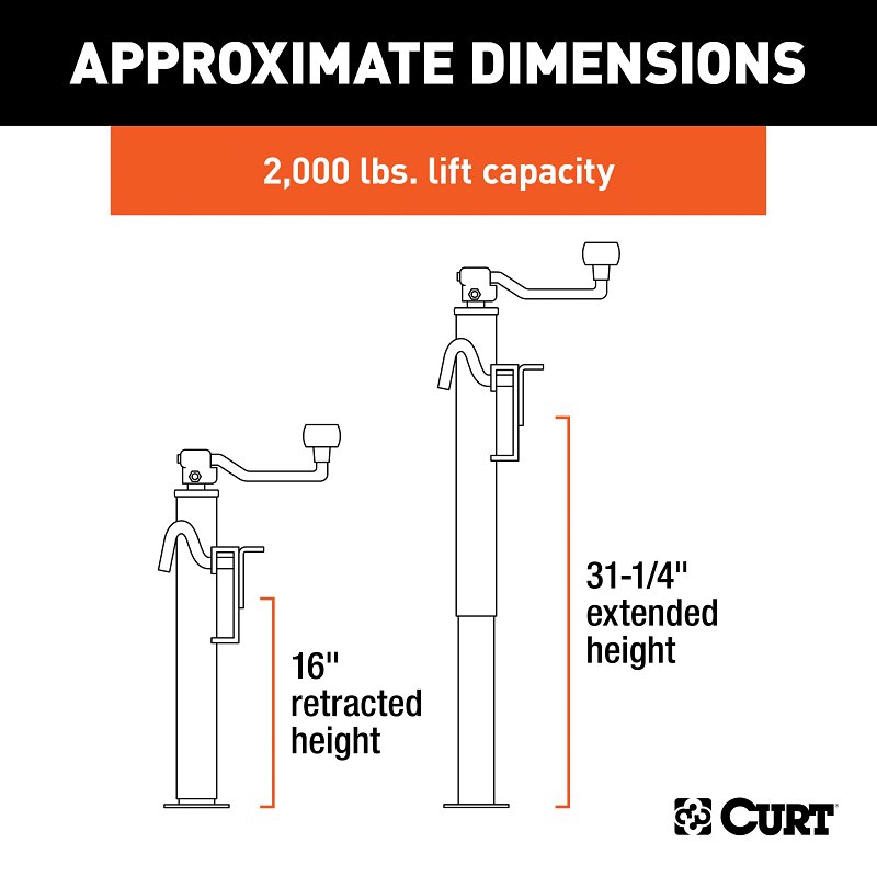 Curt 28304 Swivel Jack, 2000 lb Lifting, 15 in Max Lift H