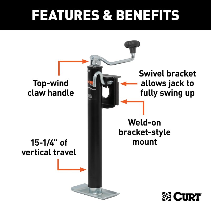 Curt 28304 Swivel Jack, 2000 lb Lifting, 15 in Max Lift H