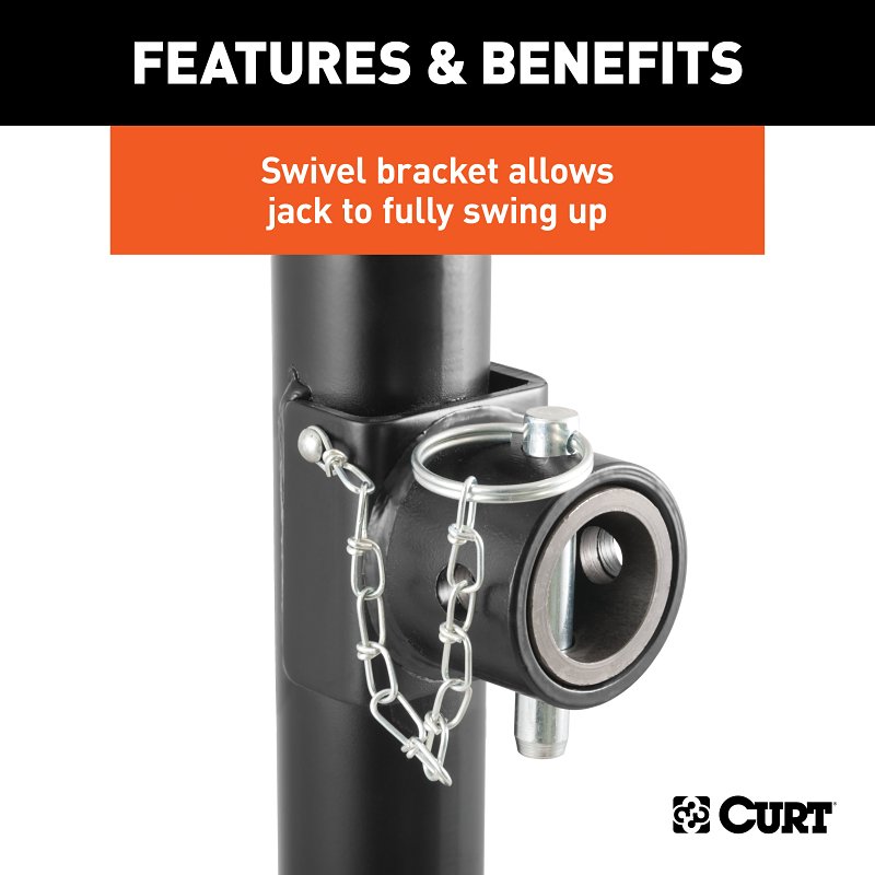 Curt 28354 Pipe-Mount Swivel Jack, 3000 lb Lifting, 10 in Max Lift H, 20-1/4 in OAH, Composite