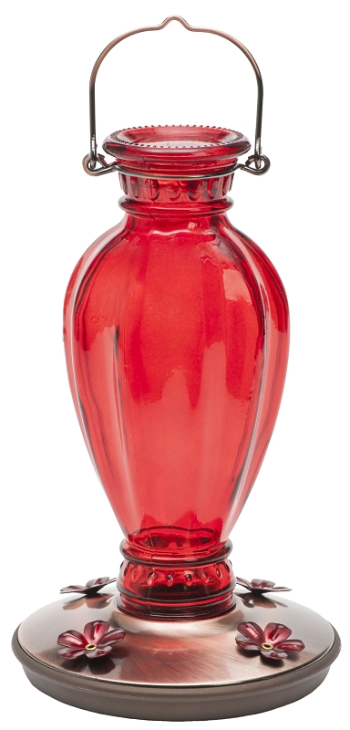 Perky-Pet 8133-2 Bird Feeder, Daisy Vase Vintage, 18 oz, 4-Port/Perch, Glass, Red, 12.7 in H