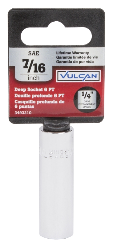 Vulcan MT6487714 Drive Socket, 7/16 in Socket, 1/4 in Drive, 6-Point, Chrome Vanadium Steel, Chrome