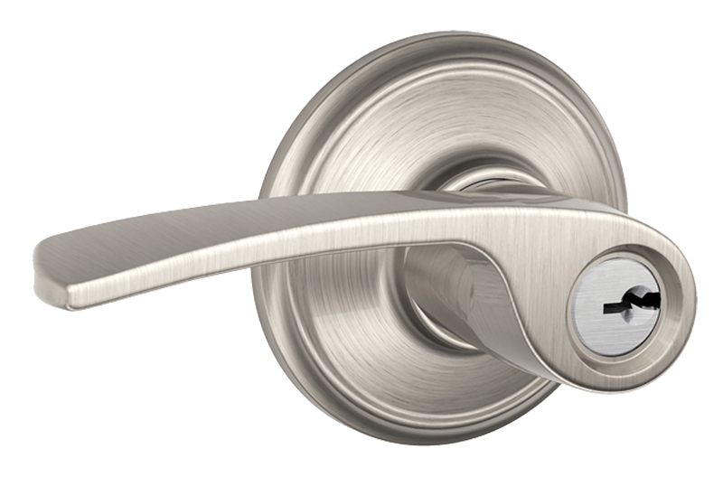 Schlage F Series F51VMER619 Entry Lever, Mechanical Lock, Satin Nickel, Metal, Residential, 7/8 in Housing Dia, 2 Grade