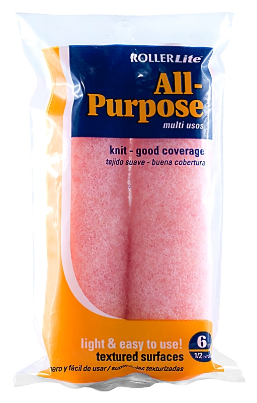 RollerLite 6AP050D Mini Roller Cover, Pink, 1/2 in Thick Nap, 6 in L, Polyester Cover, 2/PK