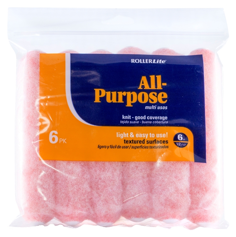 RollerLite 6AP050-6 Mini Roller Cover, Pink, 1/2 in Thick Nap, 6 in L, Polyester Cover, 6/PK