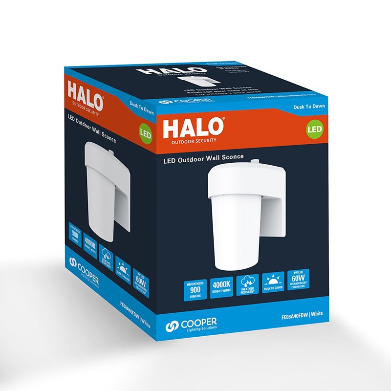 Halo FE Series FE08A40FDW Wall Sconce, 120 V, 7.9 W, LED Lamp, 977 Lumens, 4000 K Color Temp, Polycarbonate Fixture