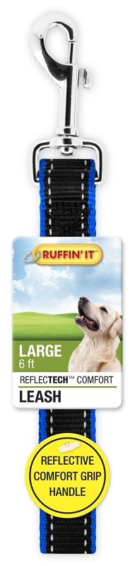 Ruffin'It 32116 Reflective Dog Leash, 6 ft L, 1 in W, Nylon, Black/Black and Blue/Black and Red/Bright Green, Buckle