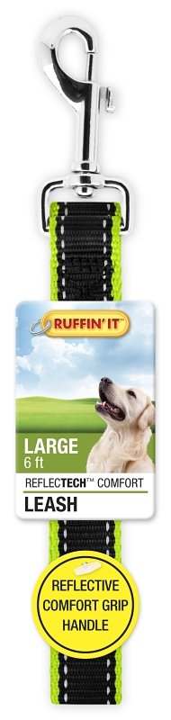 Ruffin'It 32116 Reflective Dog Leash, 6 ft L, 1 in W, Nylon, Black/Black and Blue/Black and Red/Bright Green, Buckle