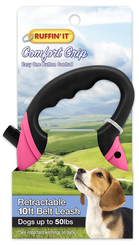 Ruffin'It 98607 Retractable Leash, 10 ft L, Blue/Gray/Pink, S