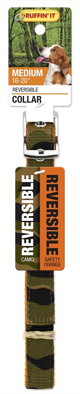 Ruffin'It 31302 Reversible Dog Collar, 16 to 20 in L, 3/4 in W, Nylon, Camouflage/Orange