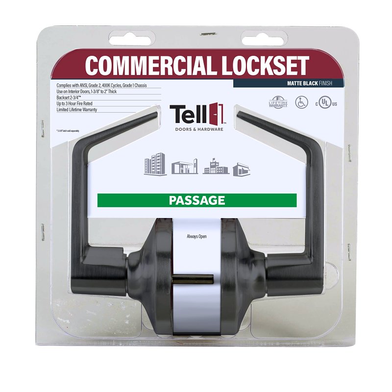 Tell Manufacturing LC2400 Series CL102903 Passage Lever, Matte Black, Lever Handle, Steel, Left, Right Hand