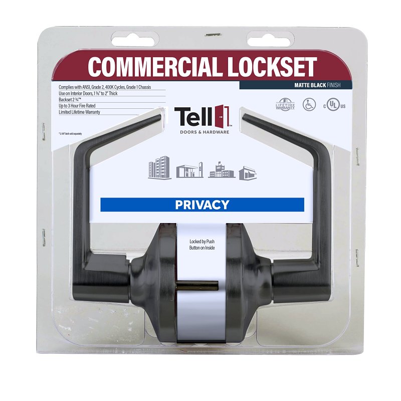 Tell Manufacturing LC2400 Series CL102904 Privacy Lever, Matte Black, Lever Handle, Steel, Left, Right Hand