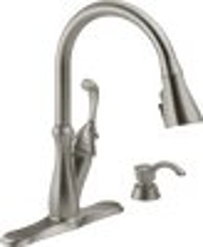 Delta Arabella Series 19950Z-SSSD-DST Kitchen Faucet, 1.8 gpm, Metal, Stainless, Deck, 8 in Faucet Centers, Lever Handle