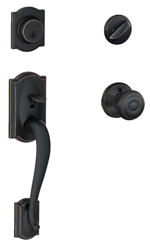 Schlage F60VCAMXGEO716 Combination Lockset, Mechanical Lock, Knob Handle, Round Design, Aged Bronze, Yes, 1 Grade