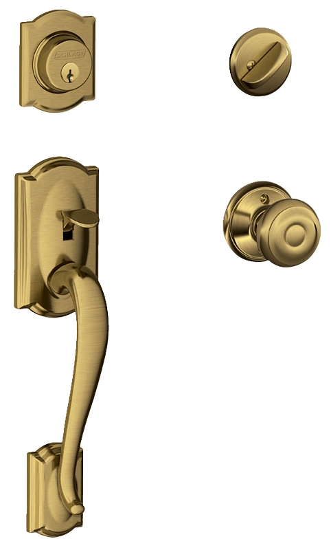 Schlage F Series F60VCAMXGEO609 Combination Lockset, Mechanical Lock, Knob Handle, Round Design, Antique Brass, Yes