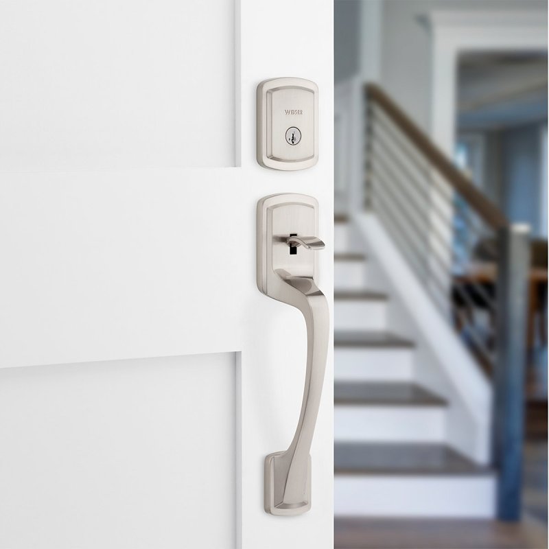 Weiser Prague 9GLA84710-014 Handleset with Prague Lever, 1 Grade, Zinc, Satin Nickel, 2-3/8 to 2-3/4 in Backset