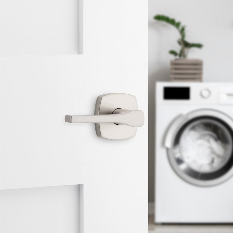Weiser Prague 9GLA1010-137 Passage Door Handle, Lever Handle, Satin Nickel, 2-3/8 to 2-3/4 in Backset