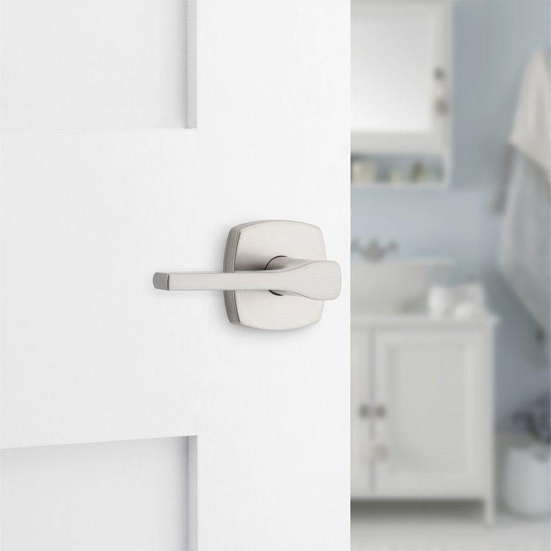 Weiser Prague 9GLA3310-136 Privacy Door Handle, Transitional Design, Lever Handle, Satin Nickel, Zinc, Pushbutton