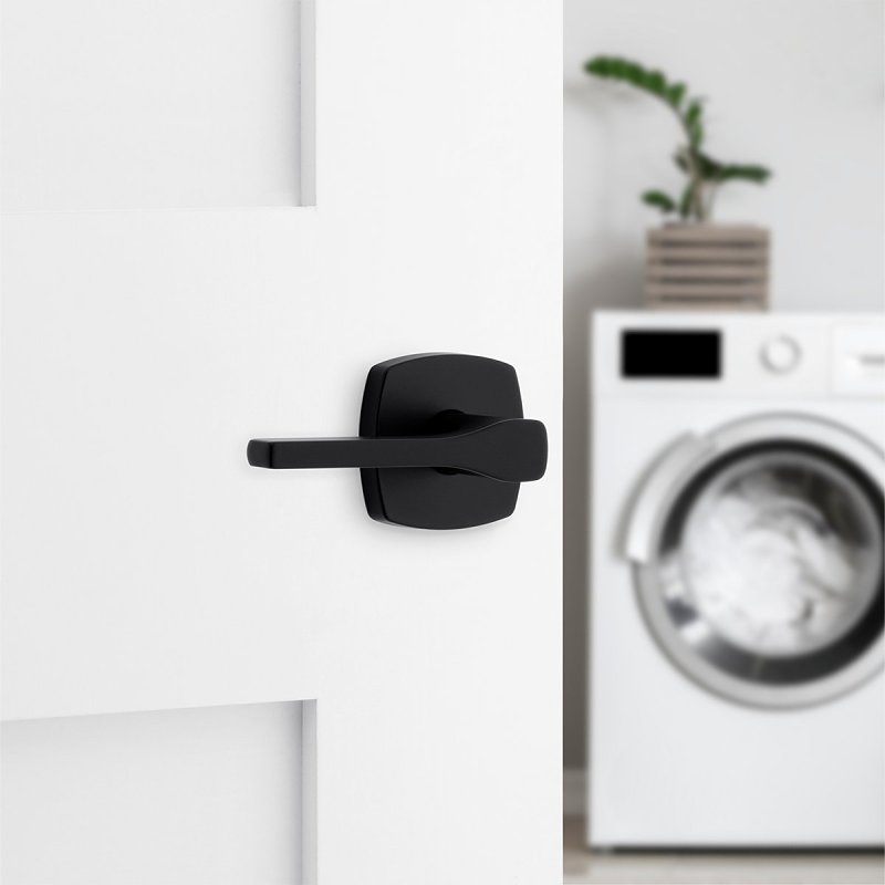 Weiser Prague 9GLA1010-138 Passage Door Handle, Lever Handle, Matte Black, 2-3/8 to 2-3/4 in Backset, Universal Hand