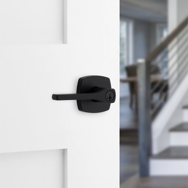 Weiser Prague 9GLA5350-182 Entry Door Handle, Lever Handle, Matte Black, Zinc, KW1, SC1 Keyway, Residential