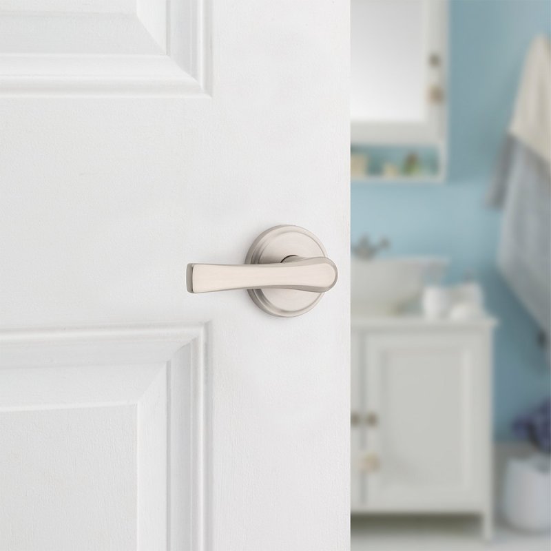 Weiser Katella 9GLA3310-131 Privacy Door Handle, Transitional Design, Lever Handle, Satin Nickel, Zinc, Pushbutton