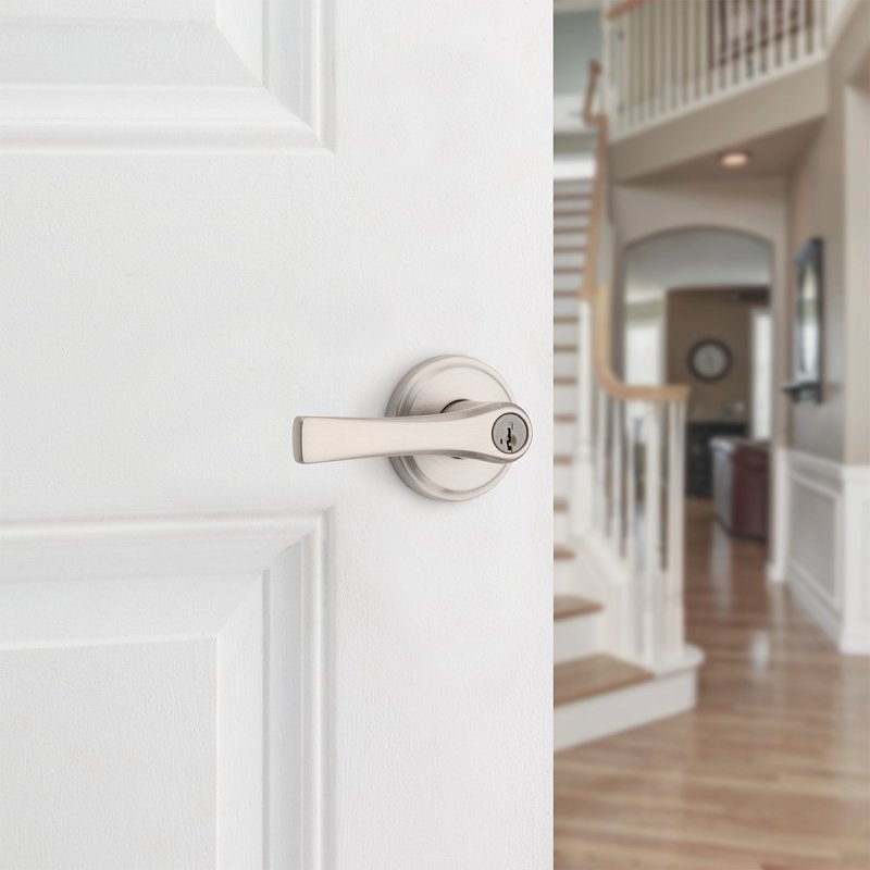 Weiser Katella 9GLA5350-176 Entry Door Handle, Lever Handle, Satin Nickel, Zinc, KW1, SC1 Keyway, Residential
