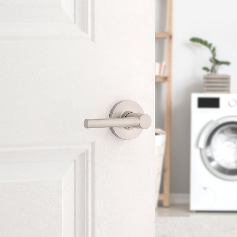 Weiser Safe Lock Reminy 9SL10000-119 Passage Door Handle, Lever Handle, Satin Nickel, 1-3/8 to 1-3/4 in Thick Door