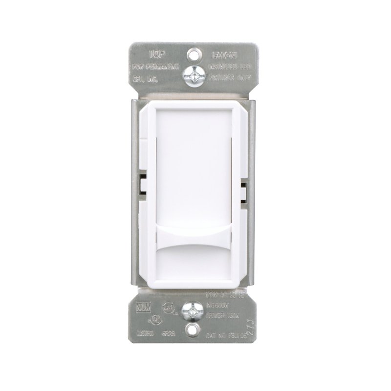 Eaton FSUL06-W-KB-L LED Slide Dimmer, 120 V, 3-Gang, CFL, Fluorescent, Halogen, Incandescent, LED Lamp, White