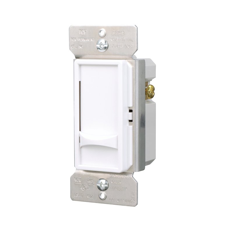 Eaton FSUL06-W-KB-L LED Slide Dimmer, 120 V, 3-Gang, CFL, Fluorescent, Halogen, Incandescent, LED Lamp, White