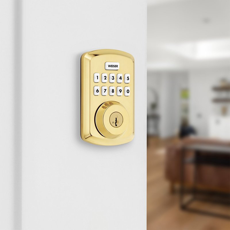 Weiser Powerbolt 3 9GED92500-001 Deadbolt, 3 Grade, Keypad Key, Zinc, Polished Brass, 1-3/8 to 1-3/4 in Thick Door