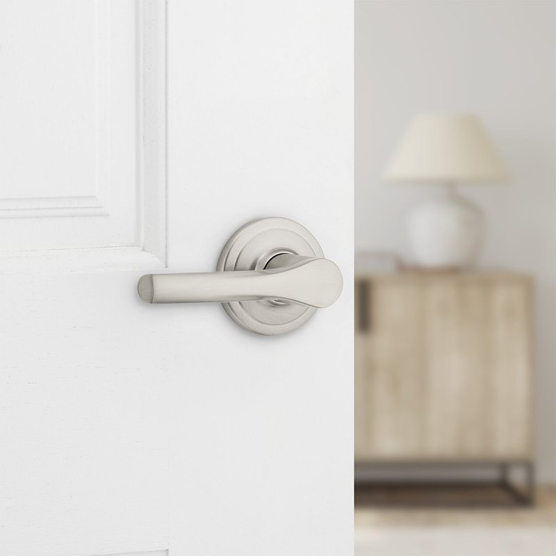 Weiser Elements Henley 9GLC1010-081 Passage Door Handle, Lever Handle, Zinc, Satin Nickel, Universal Hand