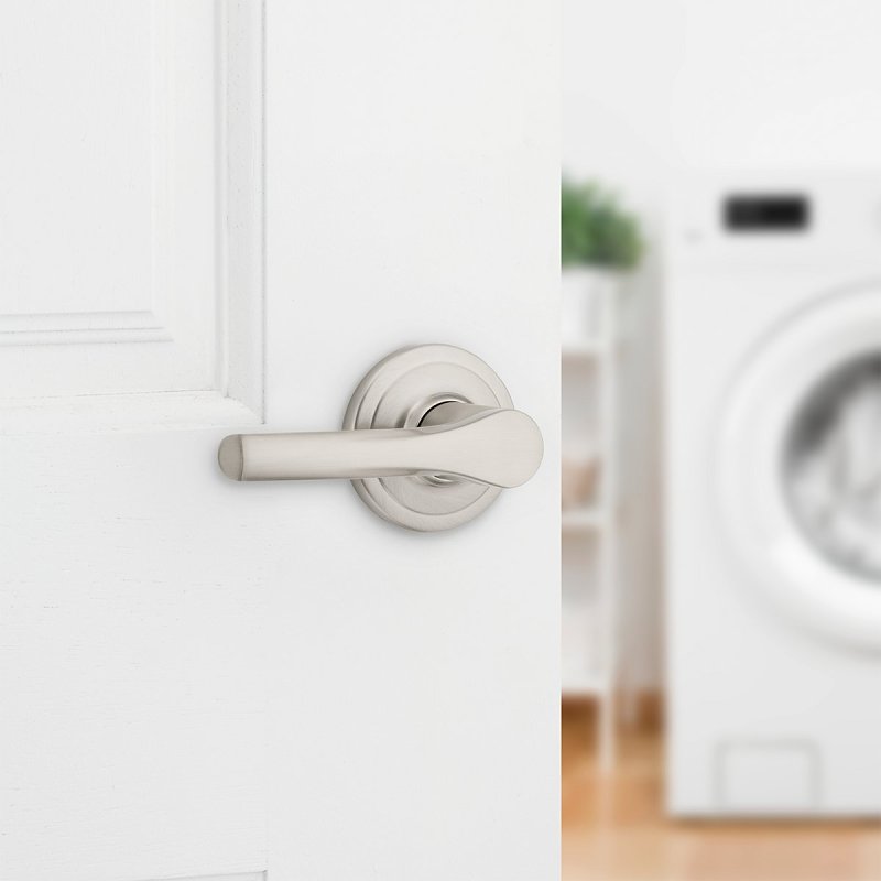 Weiser Elements Henley 9GLC120-111 Dummy Door Handle, Lever Handle, Transitional Design, Satin Nickel