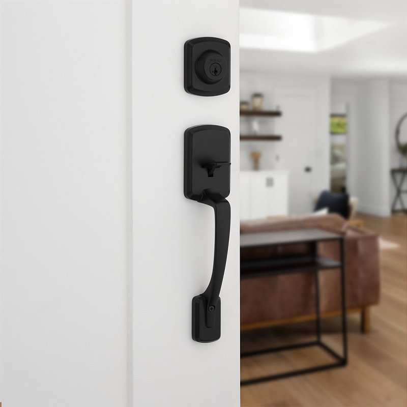 Weiser Elements Henley 9GLC94710-024 Handleset with Henley Lever, 3 Grade, Zinc, Matte Black, 1-3/4 in Thick Door