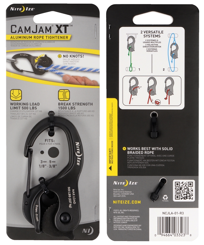 Nite Ize CamJam XT NCJLA-01-R3 Rope Tightener, 2.5 in L x 1.3 in W x 0.75 in H Dimensions